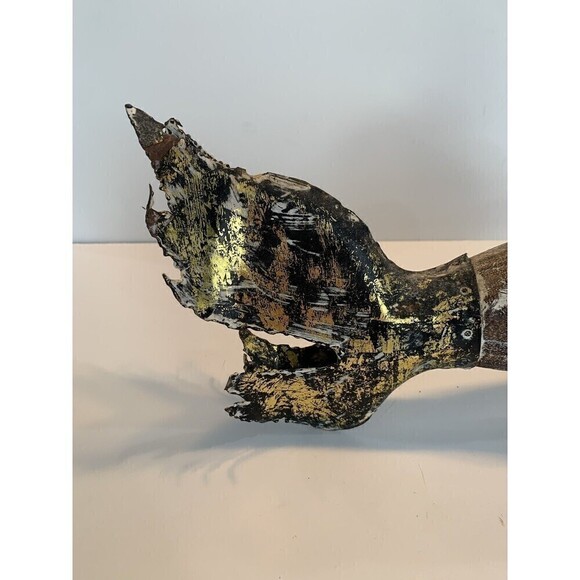 Wood Fish Display Tabletop Retro Metal Fins Nautical Décor Gold Tone Accent - Picture 6 of 10